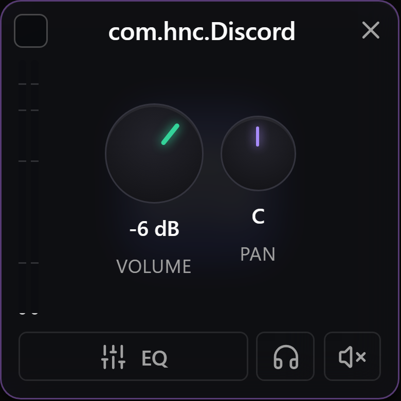 Per-app audio faders with levels and routing